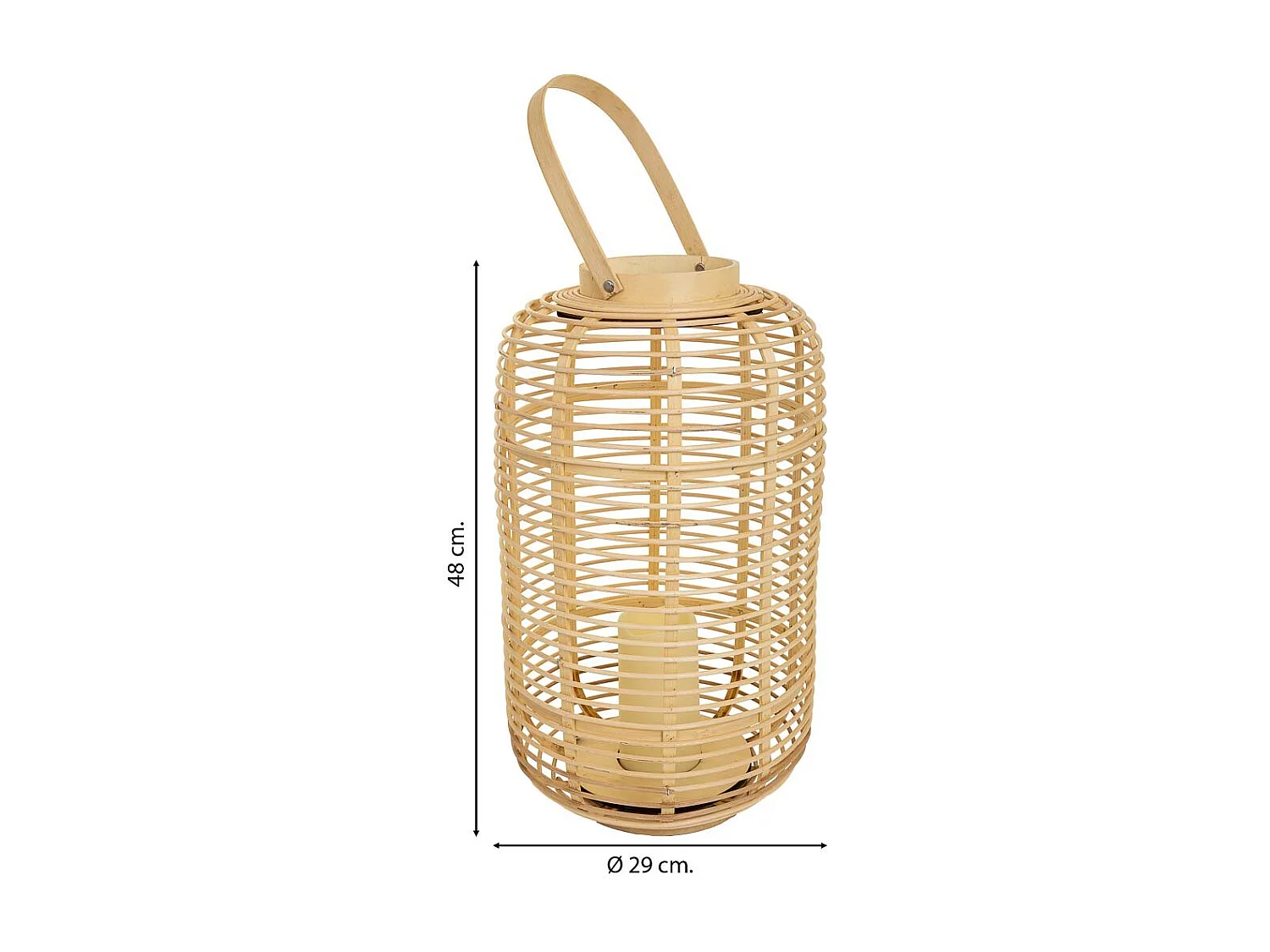 Lanterna portacandela con candelaLED in bambù e rattan marrone d29x48h