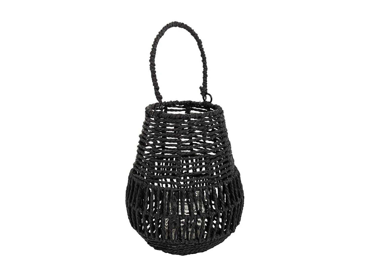 Farol portavelas de metal y cuerda de papel negro d21x25