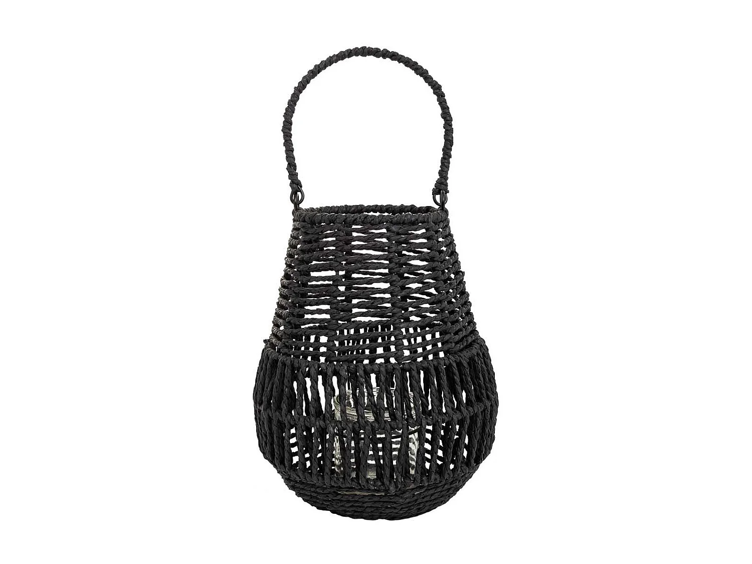 Farol portavelas de metal y cuerda de papel negro d21x25