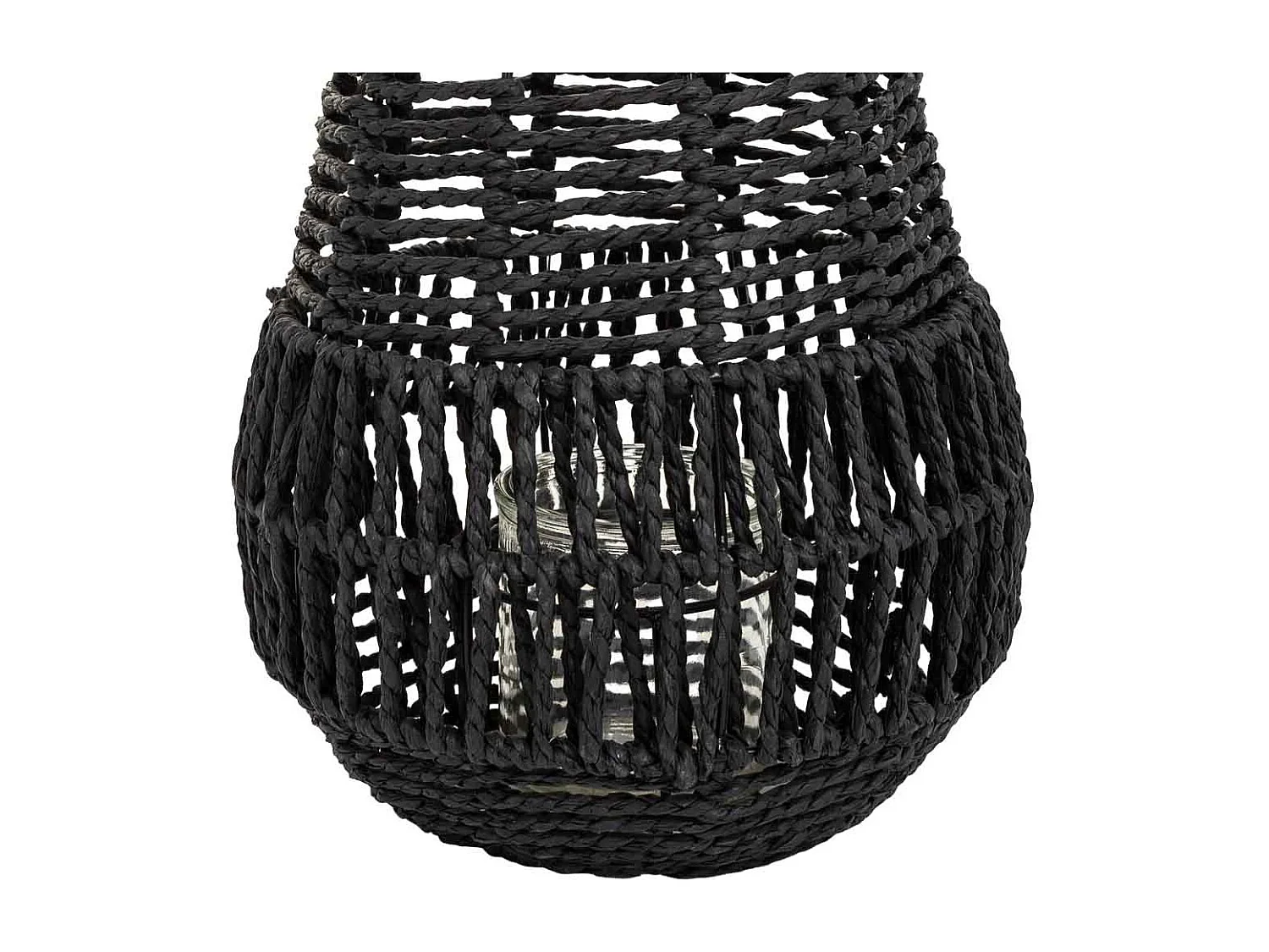 Farol portavelas de metal y cuerda de papel negro d21x25