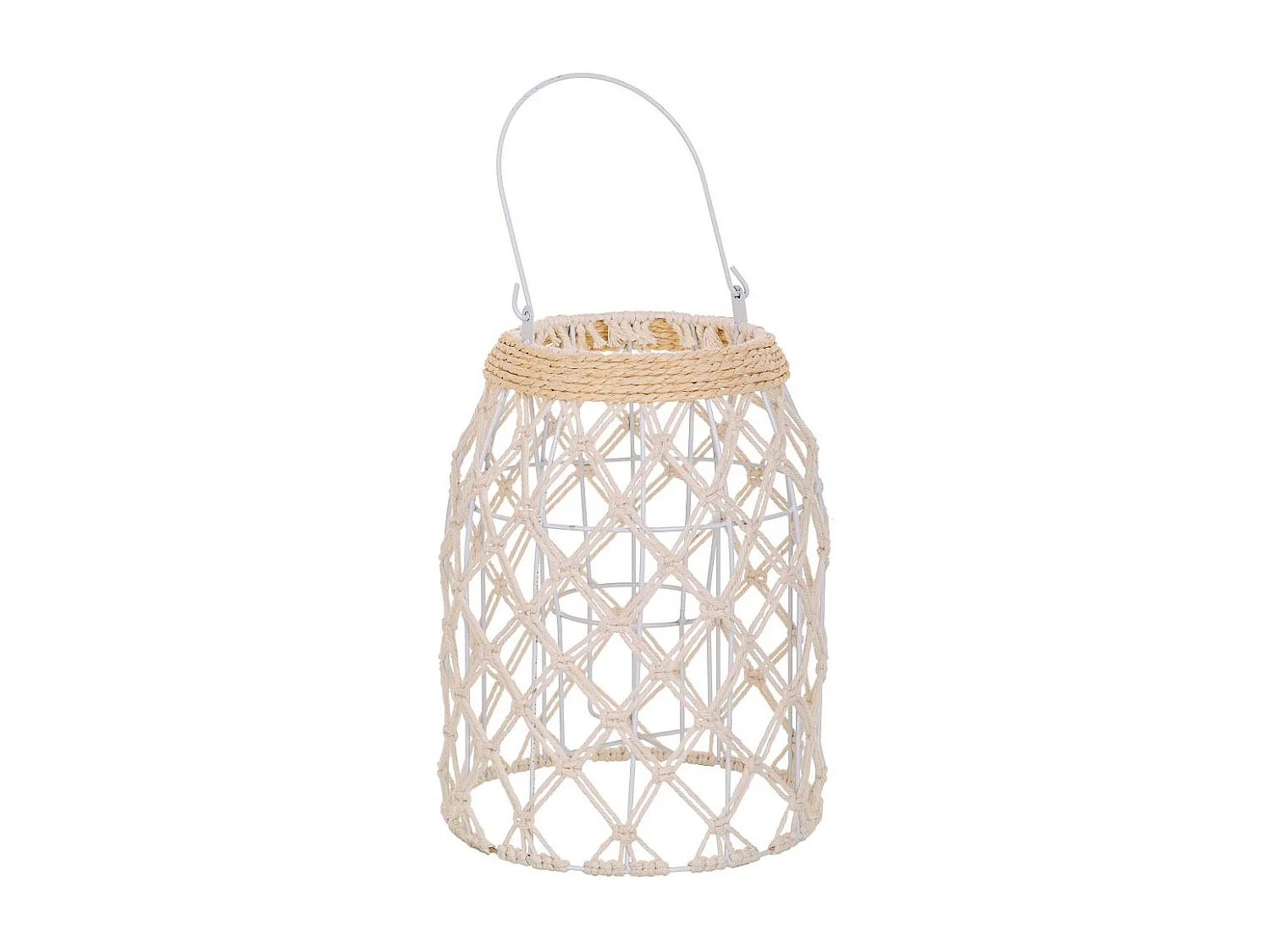 Lanterna de algodão trançado e fbira branca natural d16x30