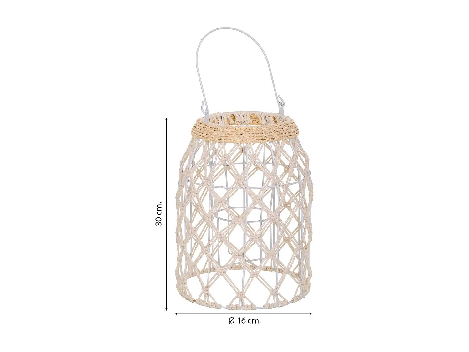 Lanterna de algodão trançado e fbira branca natural d16x30