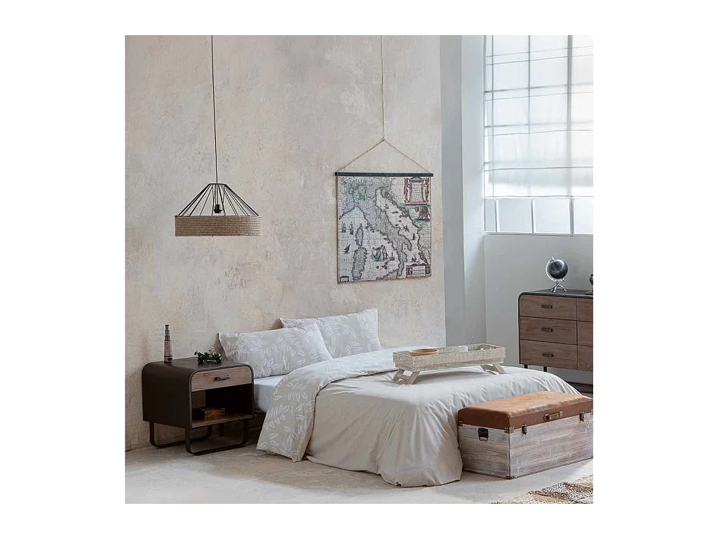 Candeeiro de teto em corda e metal castanho 52x52x35