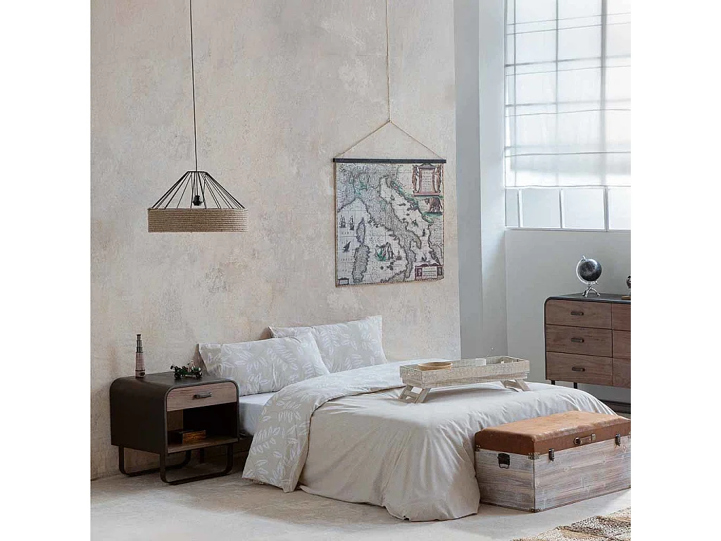 Plafoniera corda e metallo marrone 52x52x35h