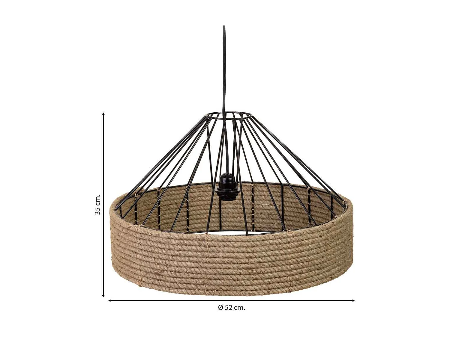 Candeeiro teto corda e metal castanho 52x52x35h cm
