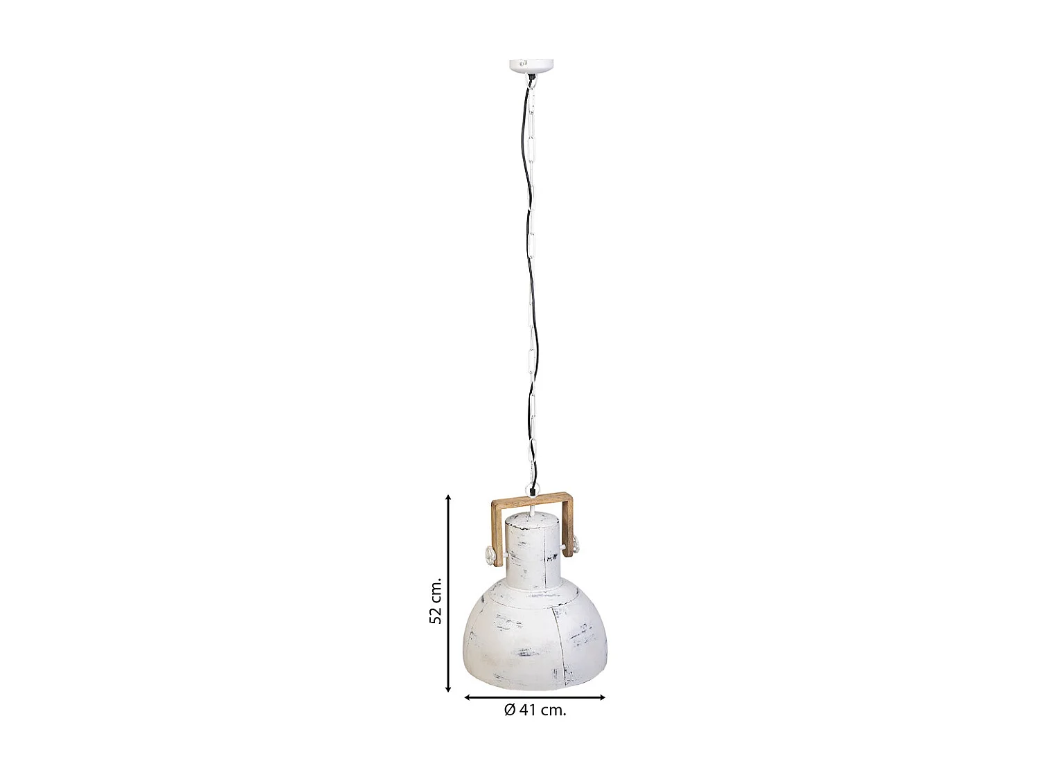 Lampara de techo de madera y metal blanca 41x41x52