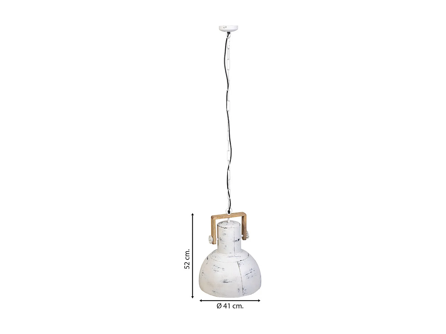 Plafoniera in legno bianco e metallo 41x41x52h