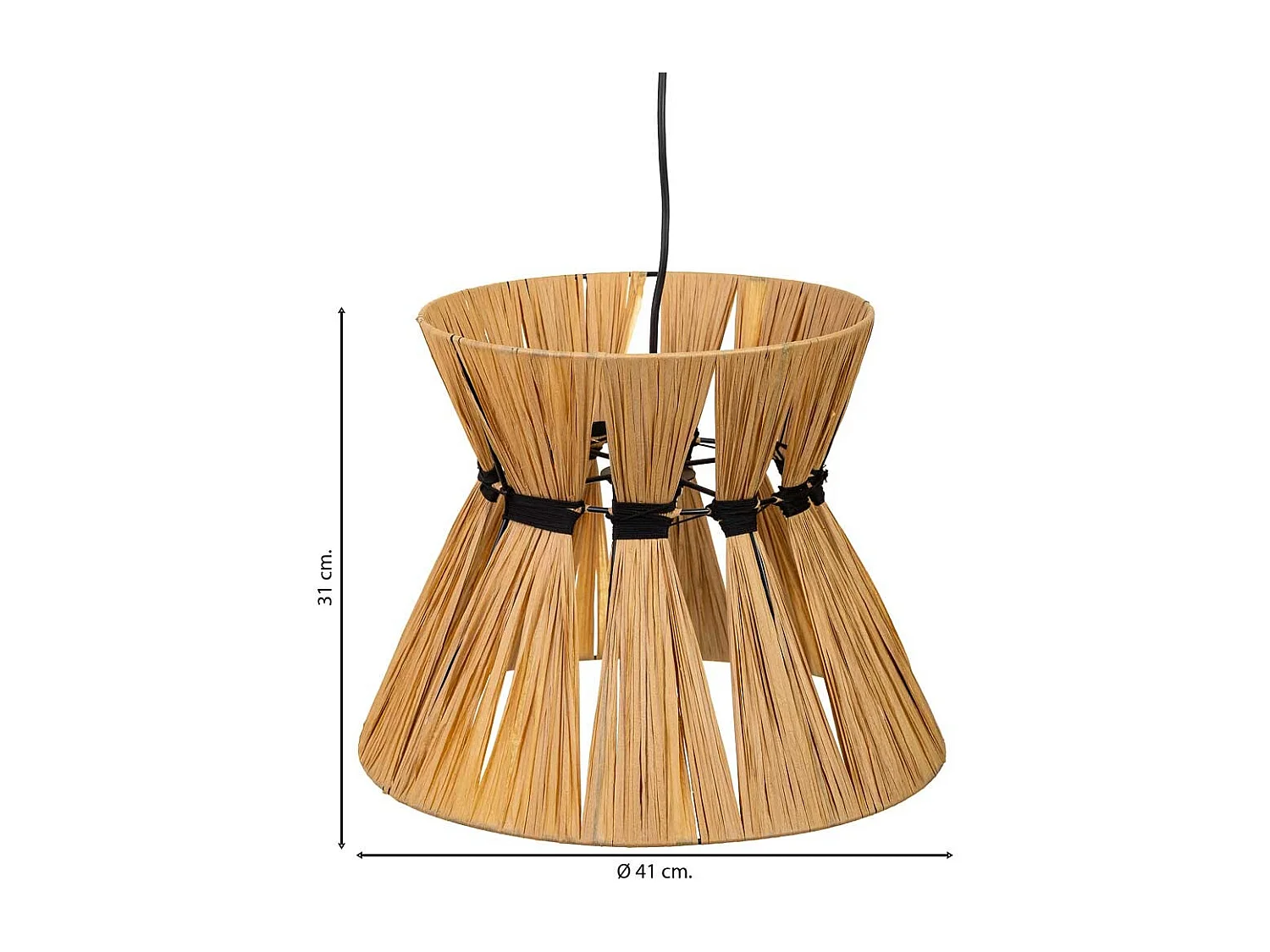 Candeeiro de Teto em Metal Ráfia e Castanho, 41x41x31A cm