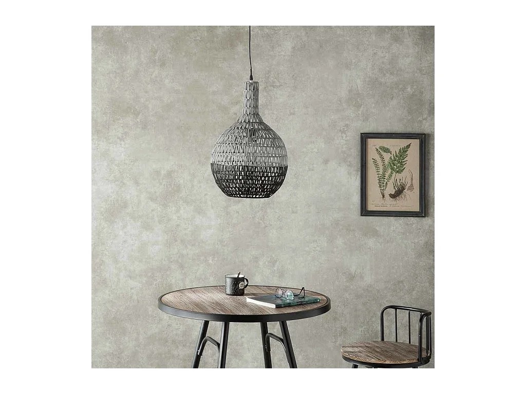 Candeeiro de teto em metal e rotim 33x33x53,5/120