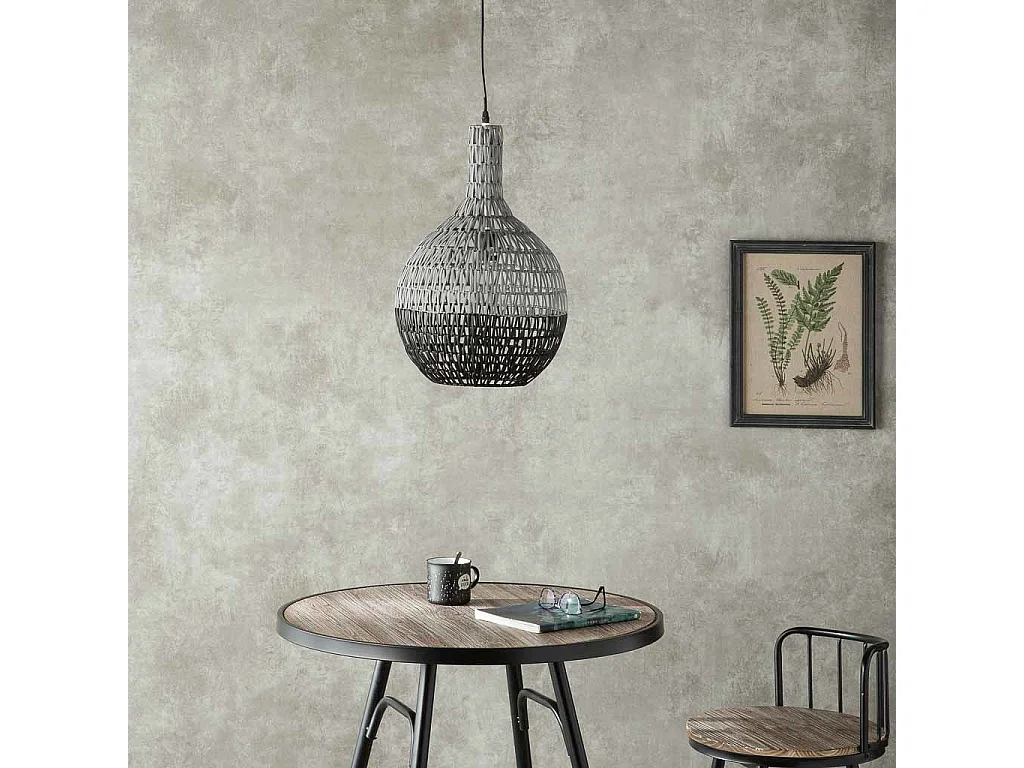 Deckenleuchte aus Metall und Rattan, 33 x 33 x 53,5/120 h cm