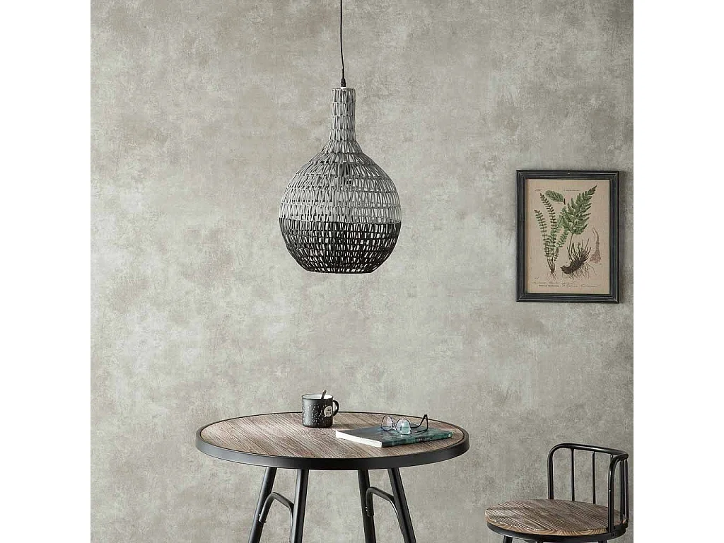 Plafoniera in metallo e rattan 33x33x53,5/120h