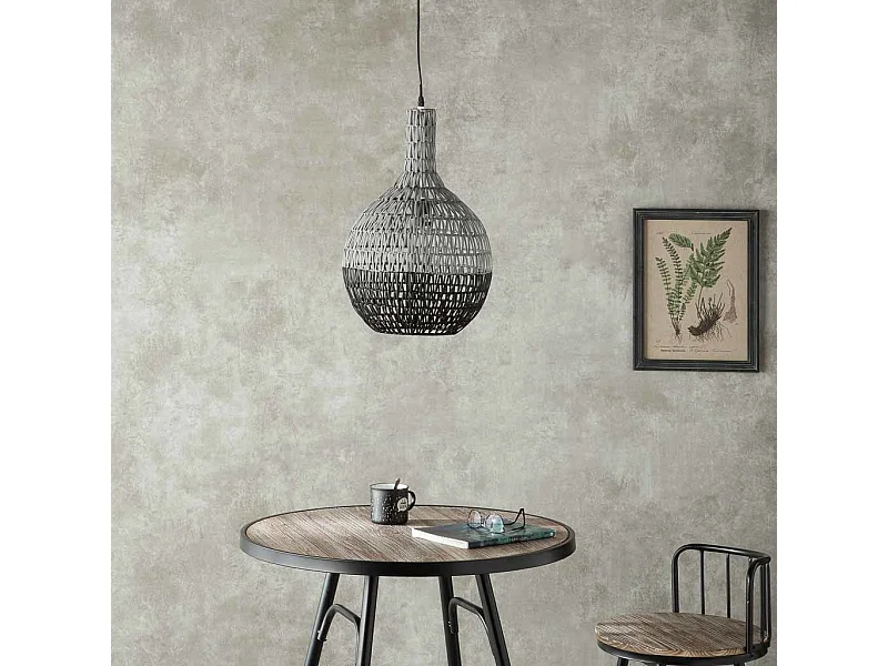 Lámpara de techo de metal y rattan 33x33x53.5/120