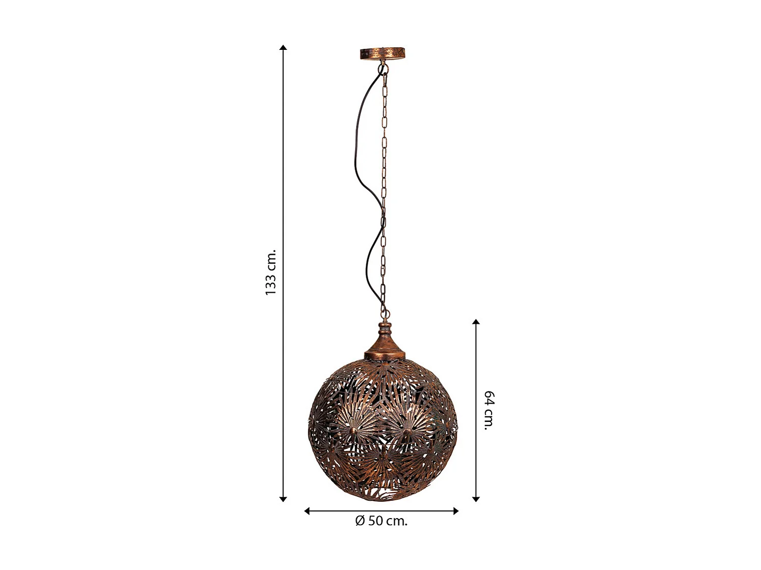 Candeeiro de teto em metal dourado 50x50x64/133