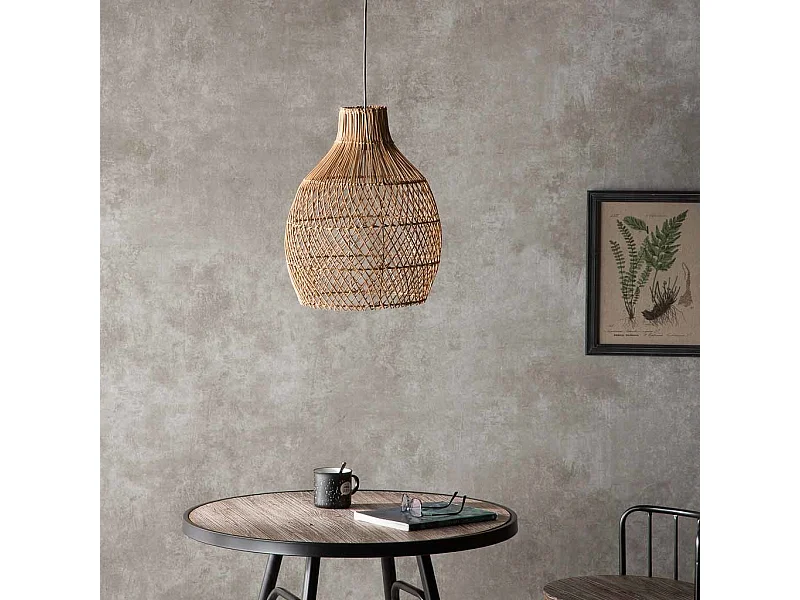 Candeeiro de teto em vime castanho 35x35x45h cm