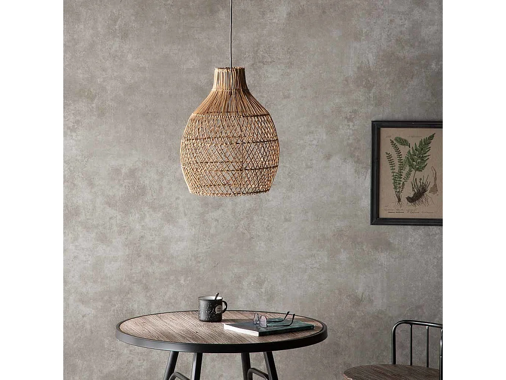 Candeeiro de teto em vime castanho 35x35x45h cm