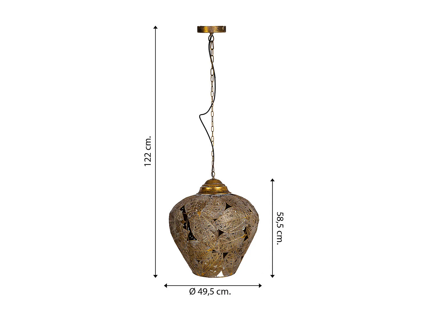 Candeeiro de teto em metal dourado 49,5x49,5x58,5/122