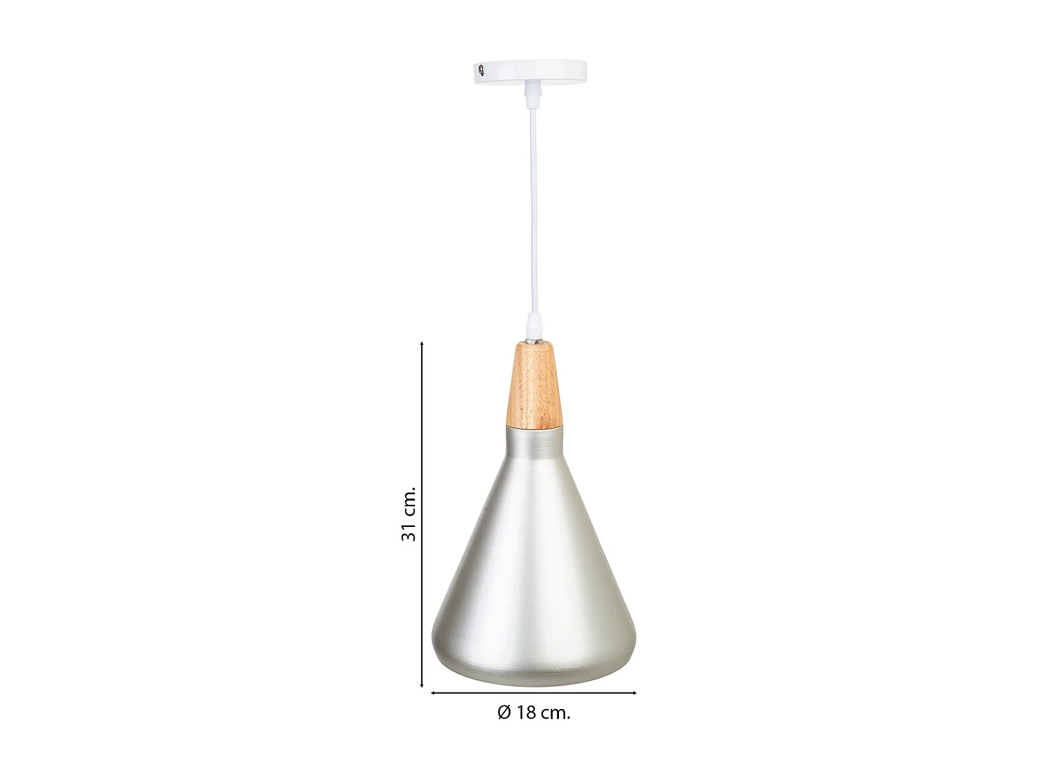 Lampada a sospensione in legno e metallo argento 18x18x31h