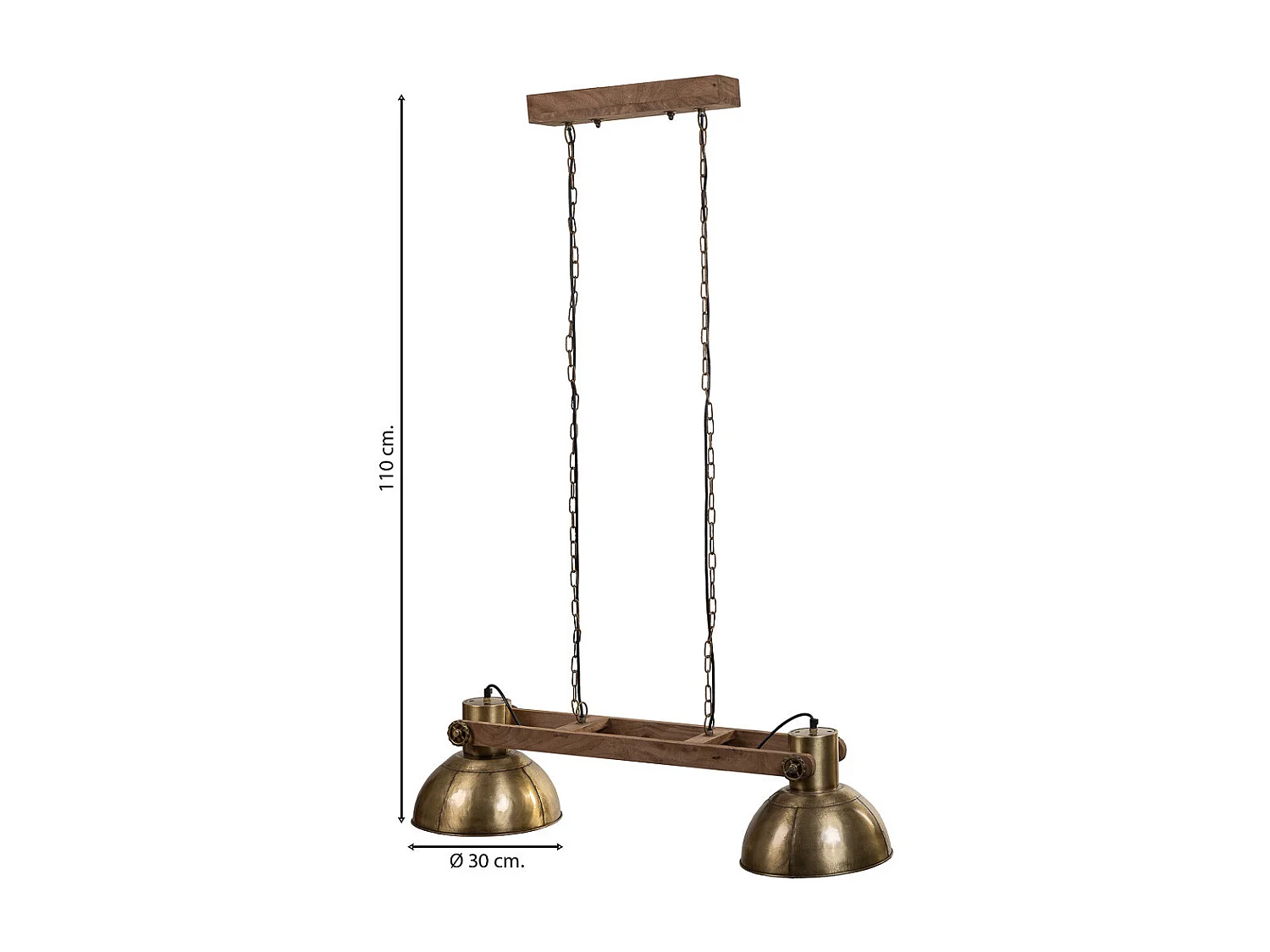 Lampara de techo de madera y metal dorada 110x30x30