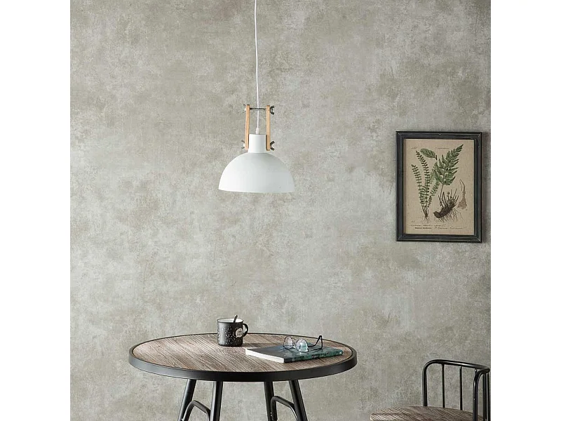 Weiße Deckenleuchte aus Holz und Metall, 25x25x32h cm