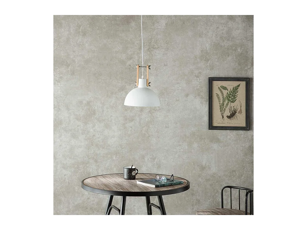 Lustre en bois et métal blanc 25x25x32h