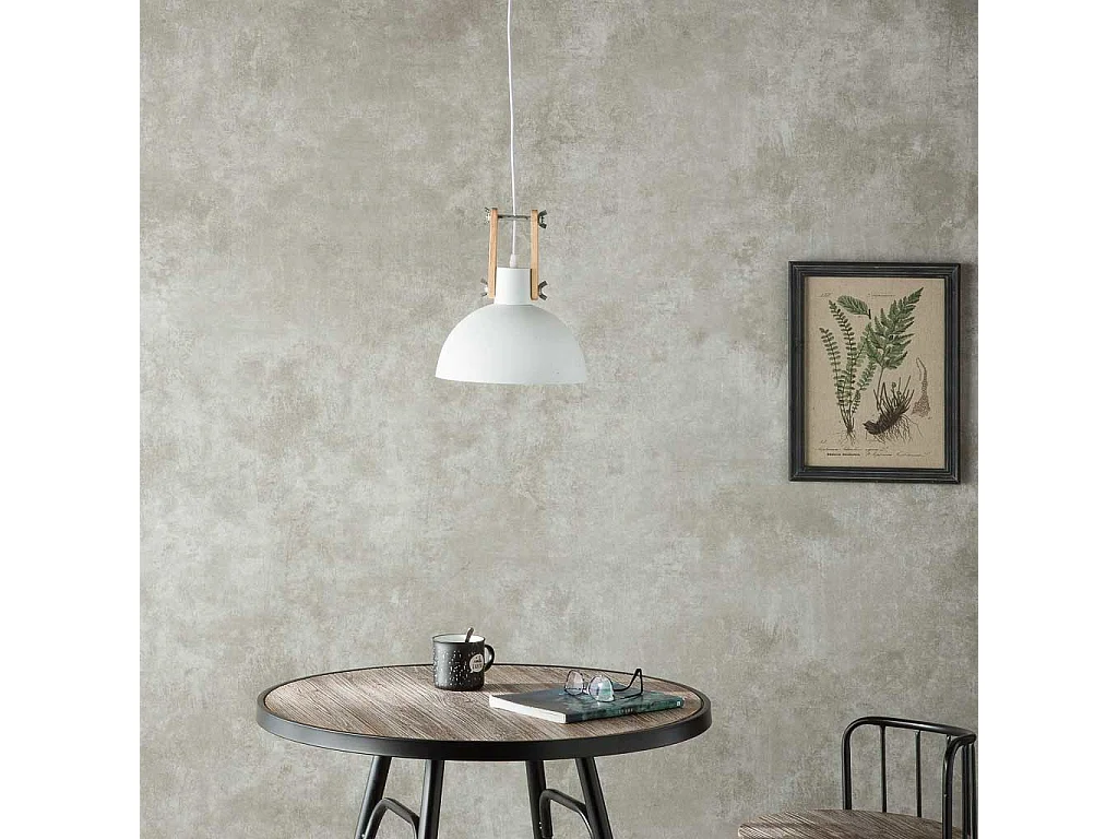 Candeeiro de teto branco madeira e metal 25x25x32