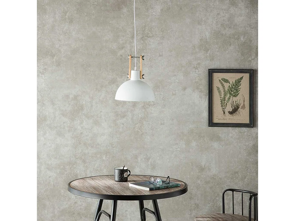 Plafoniera in legno bianco e metallo 25x25x32h