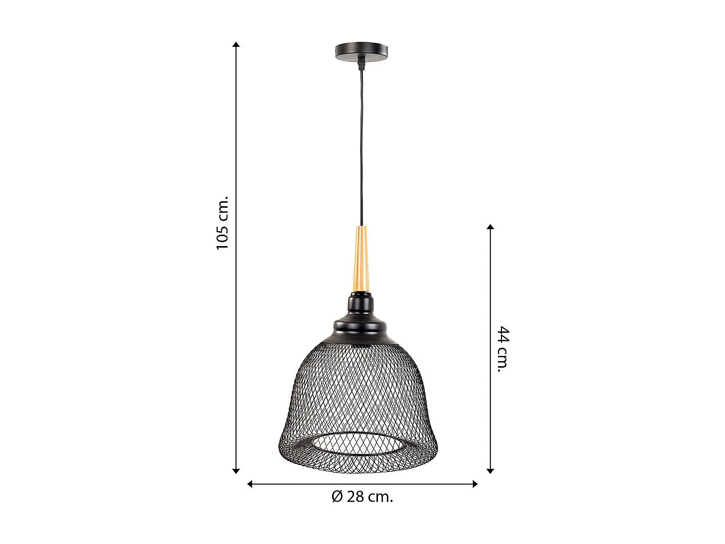 Candeeiro de teto em metal preto 28x28x44/105