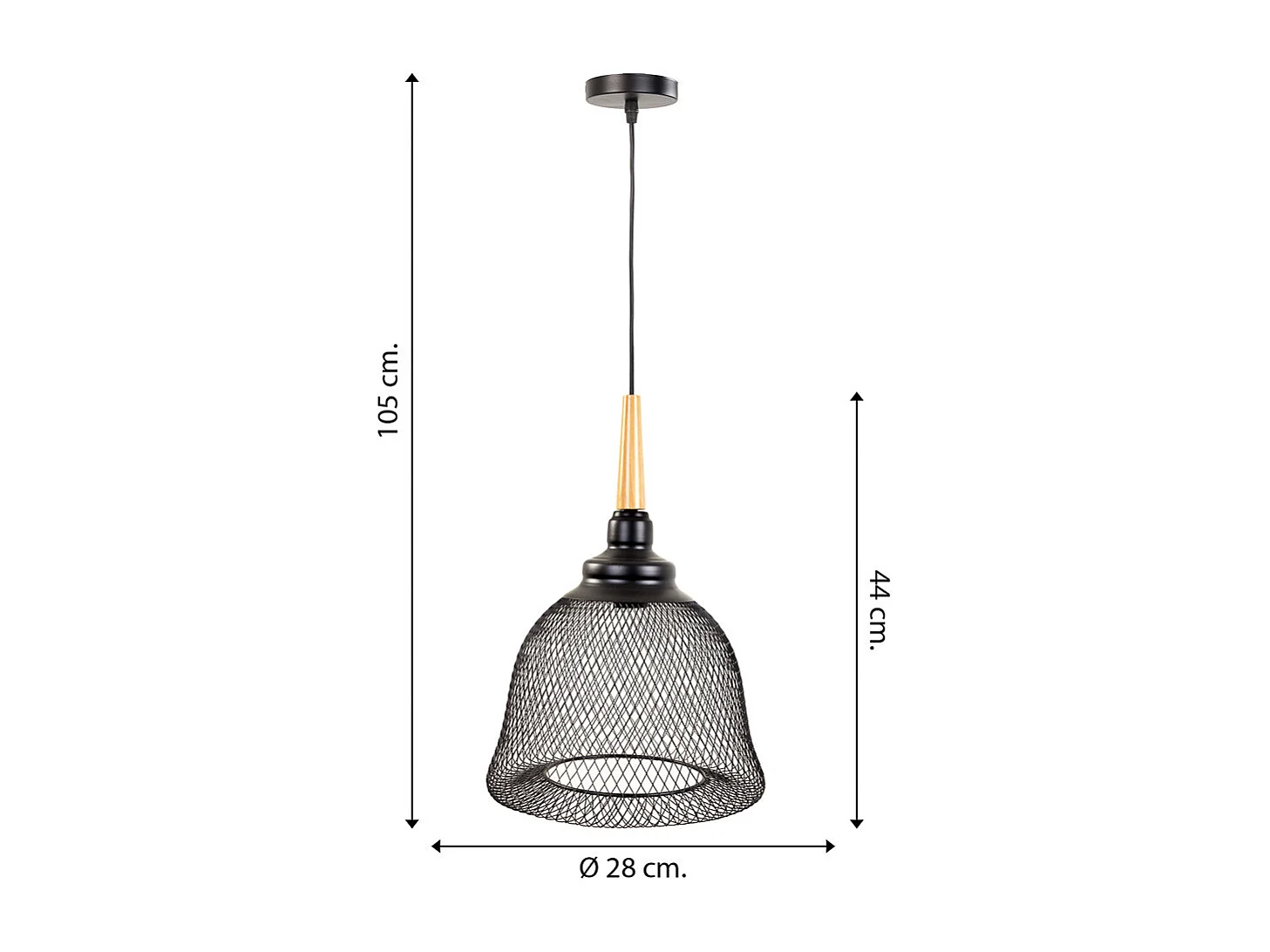 Candeeiro de teto em metal preto 28x28x44/105