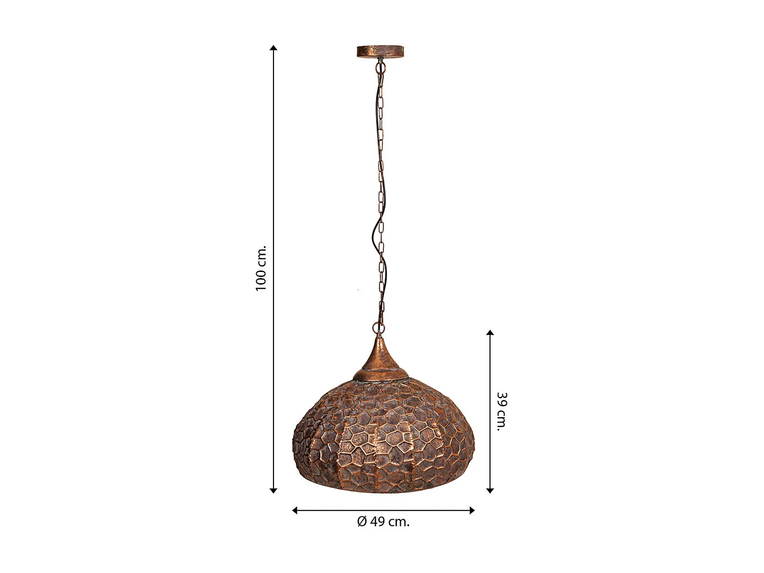 Plafoniera in metallo dorato 49x49x39/100h