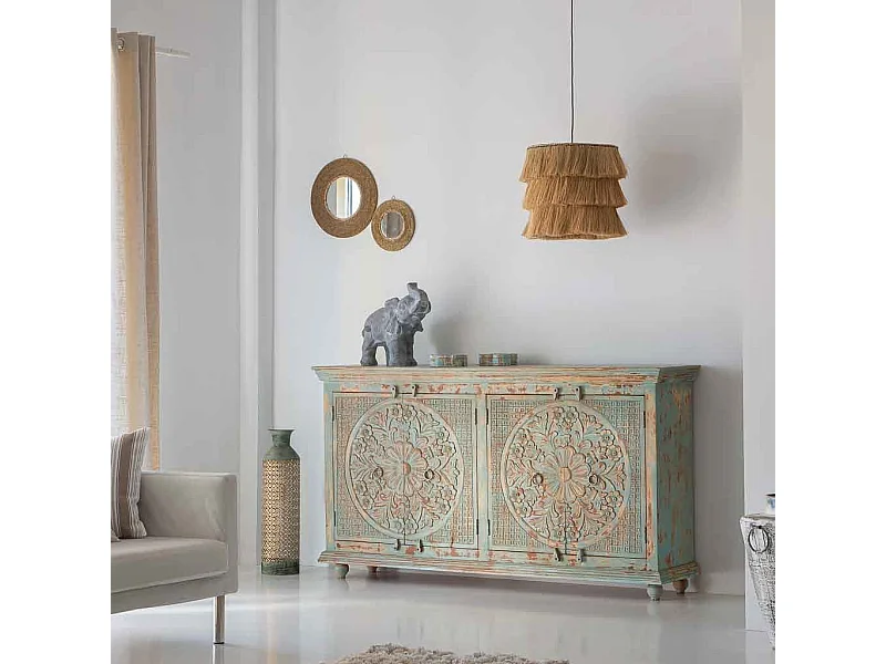 Candeeiro de teto em fibra natural castanha 38x38x38