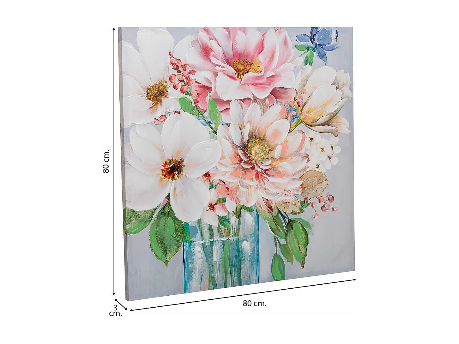 Cuadro pintado a mano con relieve multicolor 80x80x3h cm