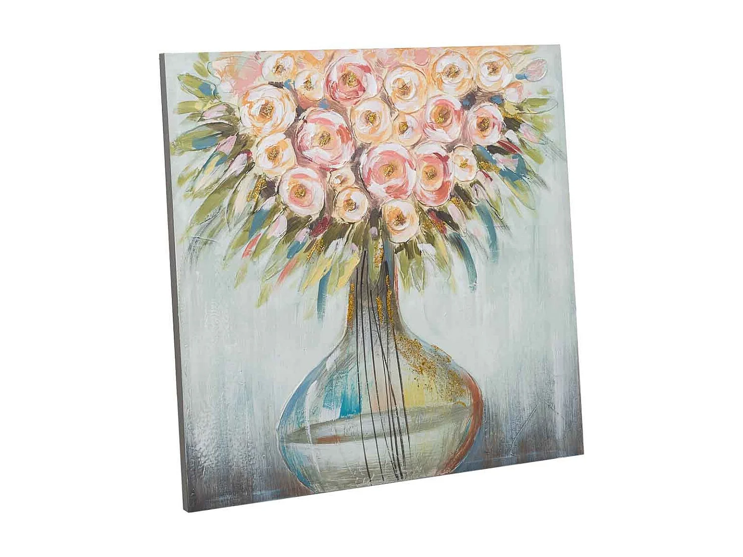 Pintura pintada à mão com relevo branco 80x80x3