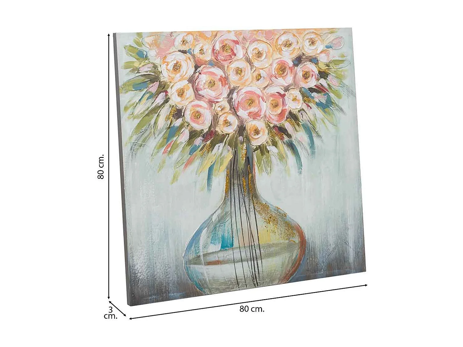 Pintura pintada à mão com relevo branco 80x80x3