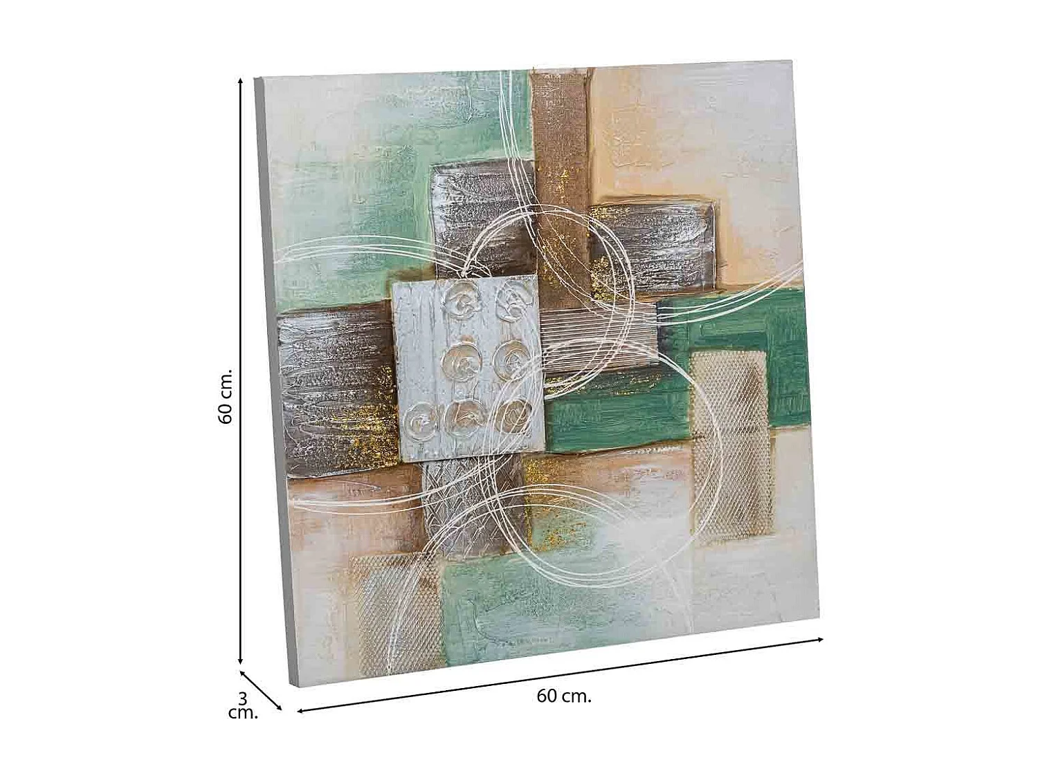 Cuadro pintado a mano con relieve multicolor 60x60x3h cm