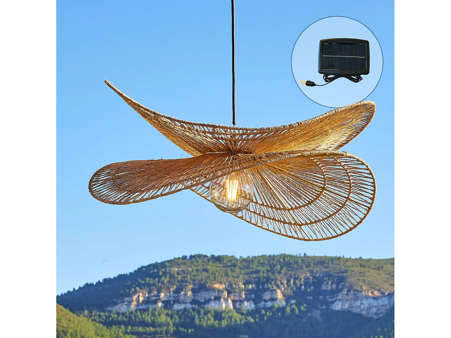 Suspension solaire bohème SOLARA Beige Jute D80cm