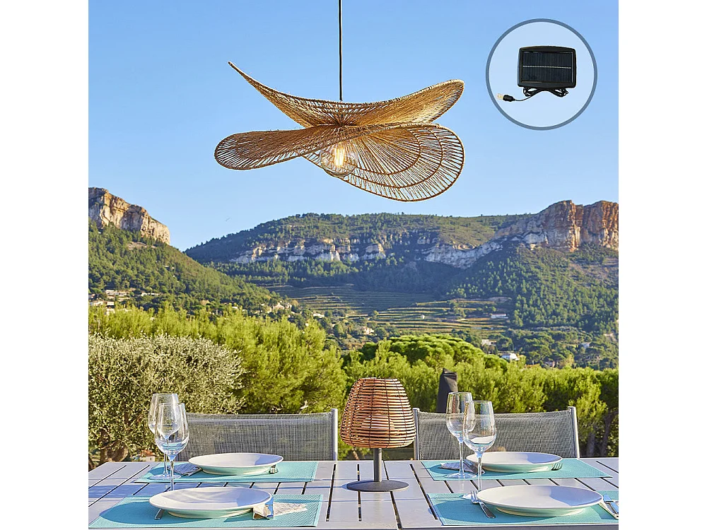 Suspension solaire bohème SOLARA Beige Jute D80cm