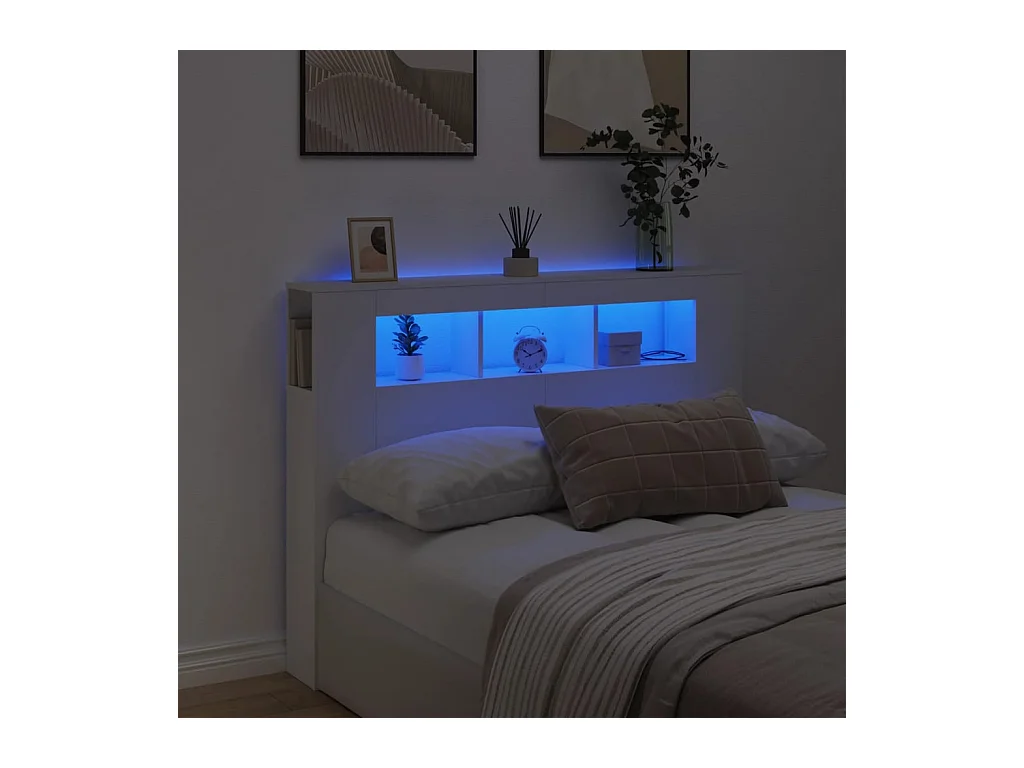 Hoofdeinde met LED 140x18,5x103,5 cm bewerkt hout wit