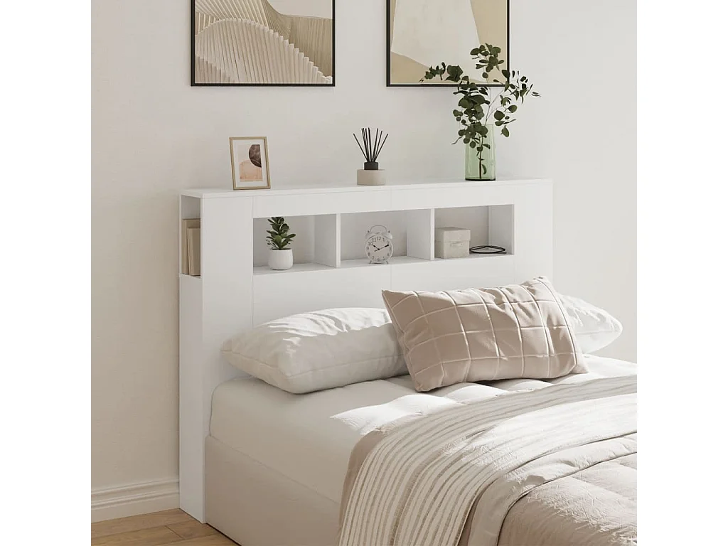 Tête de lit à LED blanc 140x18,5x103,5 cm bois d'ingénierie