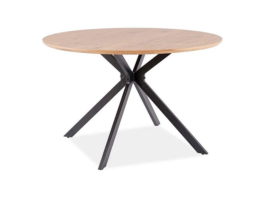 Table à manger ronde 4 couverts en bois et pieds métal ASTER - Beige / Noir - D 120 x H 76 cm