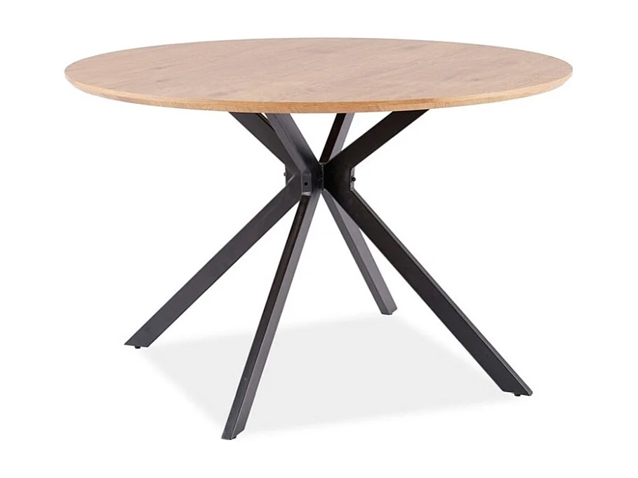 Table à manger ronde 4 couverts en bois et pieds métal ASTER - Beige / Noir - D 120 x H 76 cm