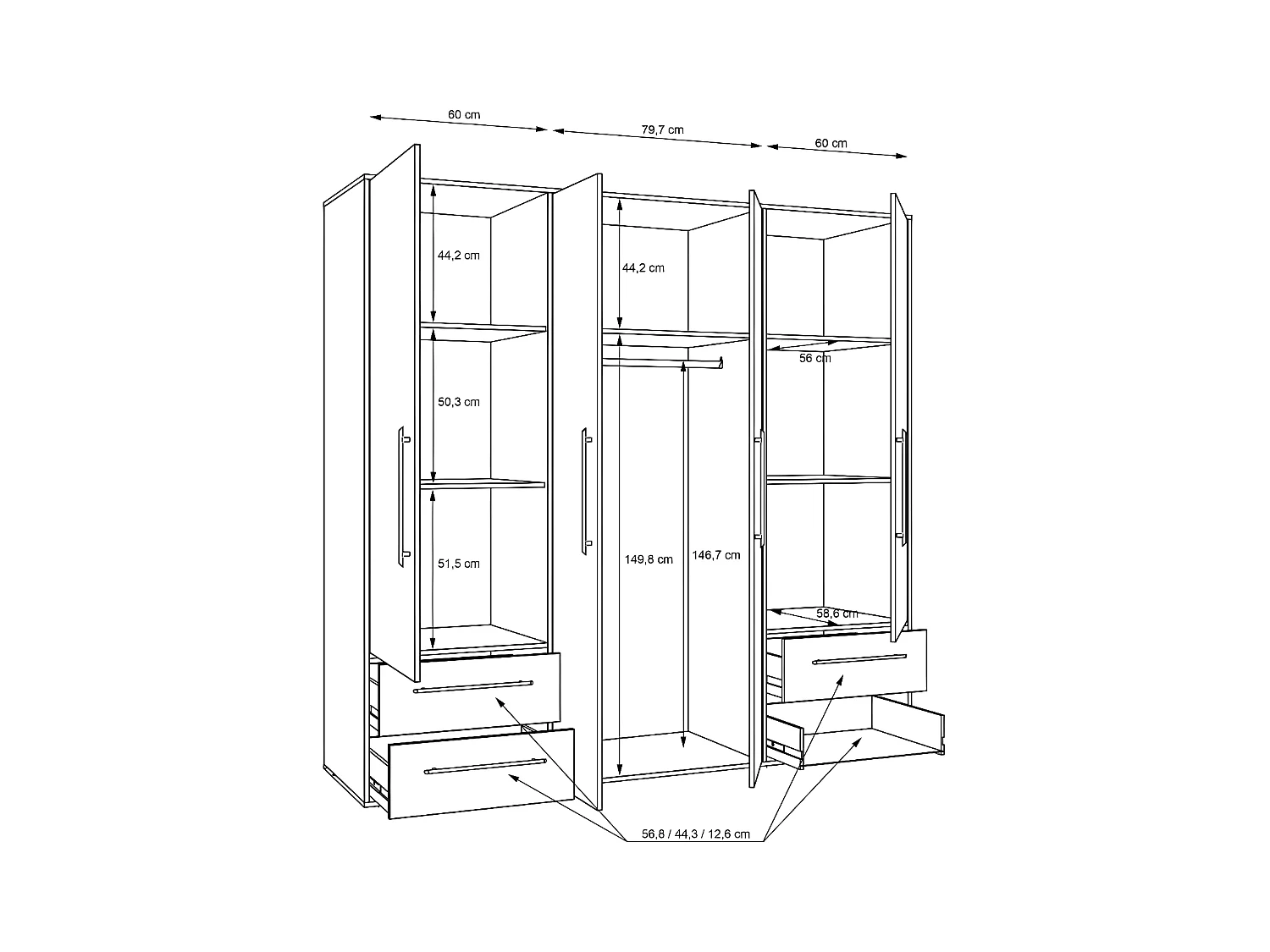 Penderie Mokaris Lux (200cm)/Portes tournantes/Sonoma&Blanc