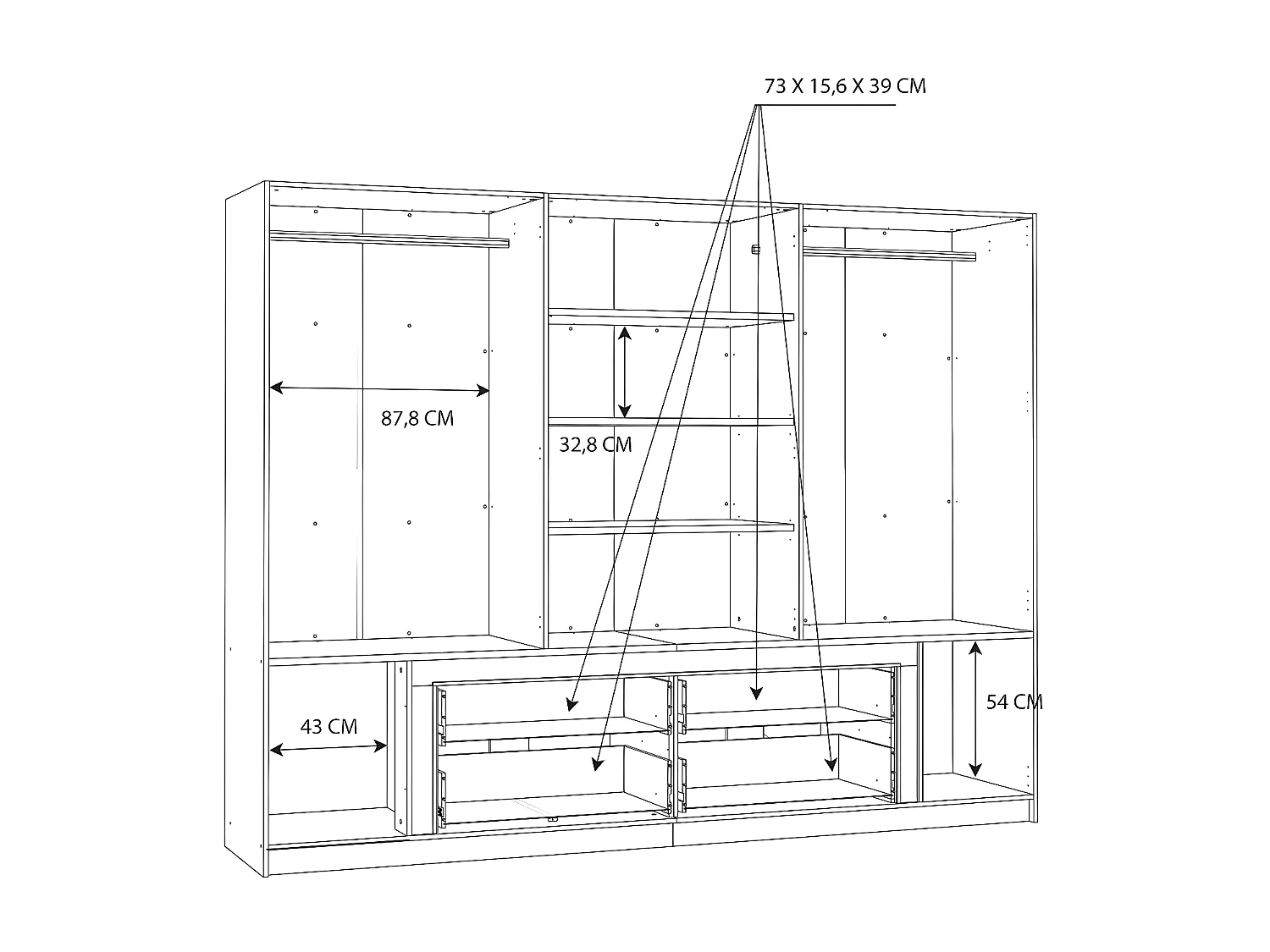 Penderie LuanoBianco  (270cm)/Portes tournantes/Blanc (mat)
