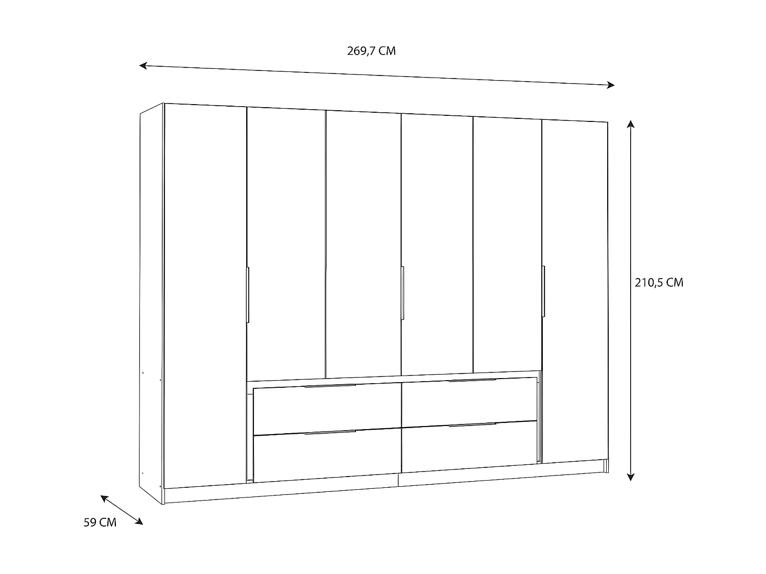 Penderie LuanoBianco  (270cm)/Portes tournantes/Blanc (mat)