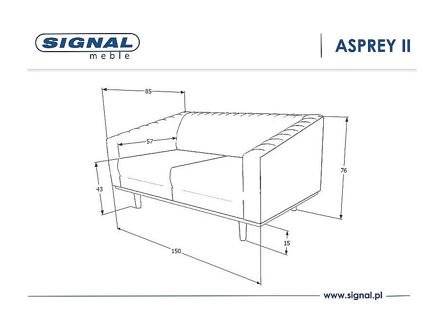 Sofa ASPREY VELVET 2 szara