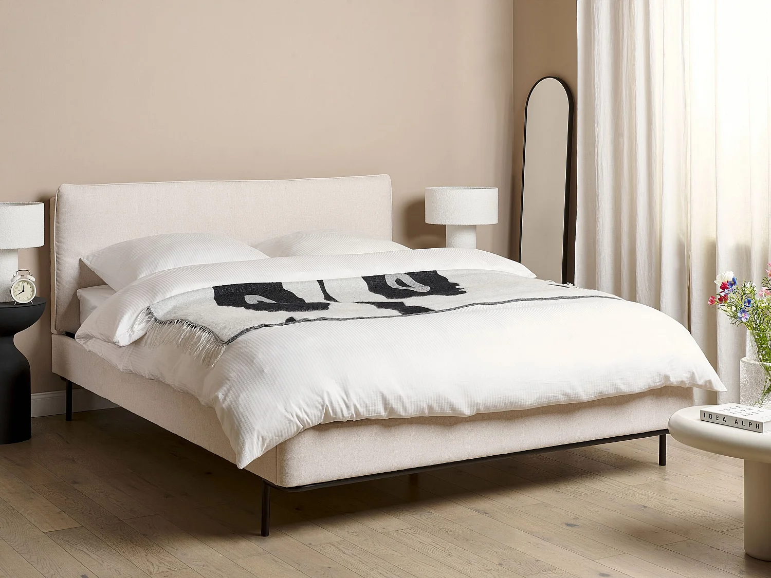 Letto Tessuto CORIO 160 x 200 cm Crema