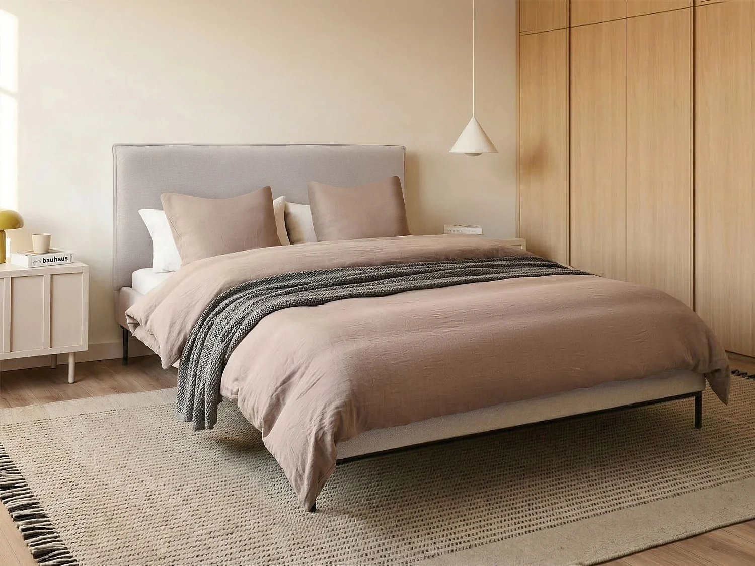 Letto Tessuto CORIO 140 x 200 cm Crema