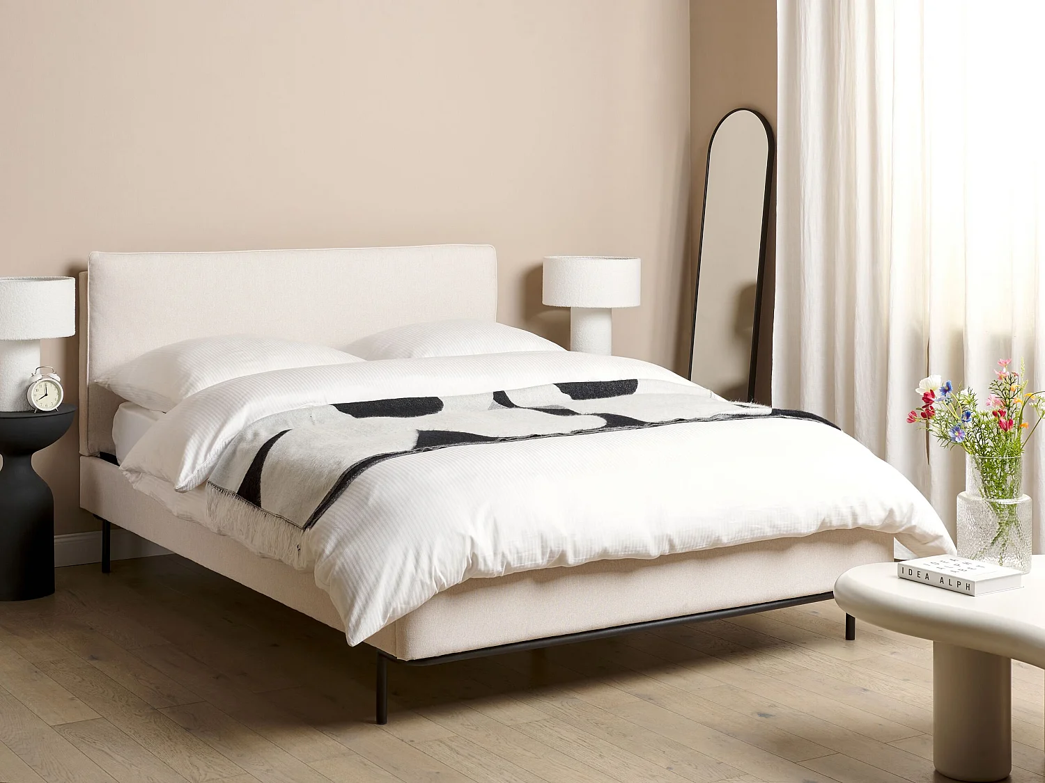 Lit avec sommier Tissu CORIO 140 x 200 cm Crème