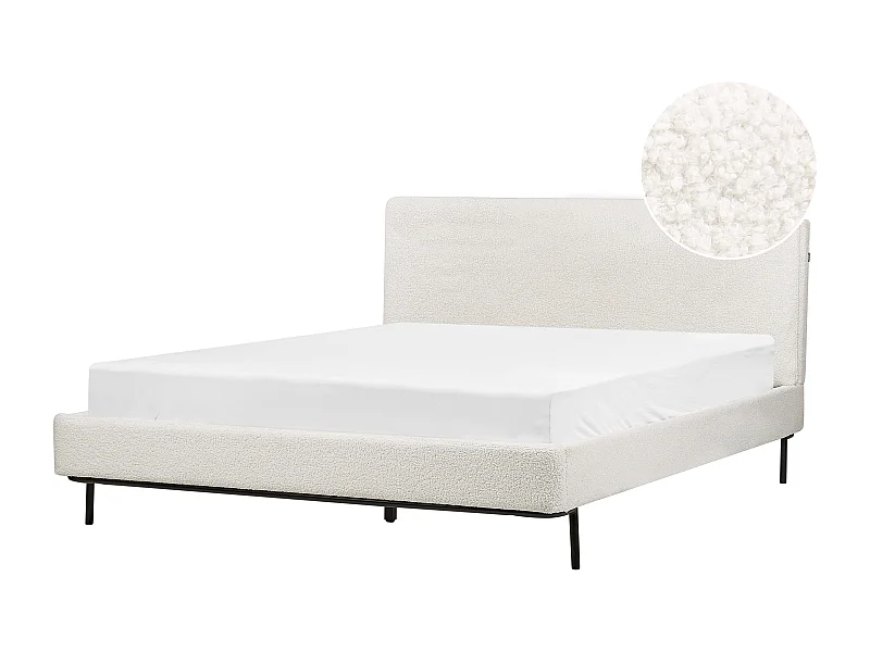 Lit avec sommier Bouclé CORIO 160 x 200 cm Blanc cassé