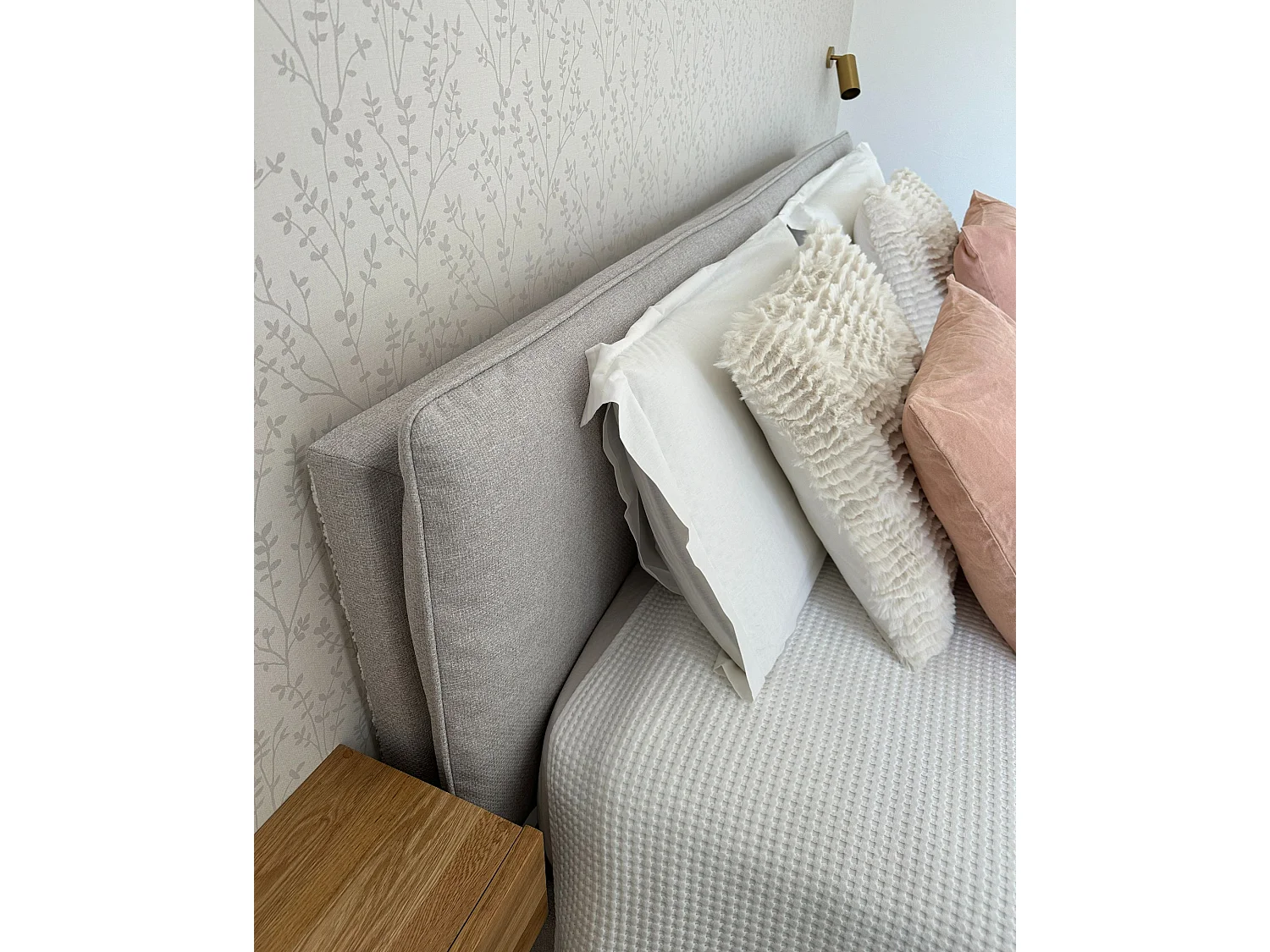 Lit avec sommier Tissu CORIO 140 x 200 cm Gris clair