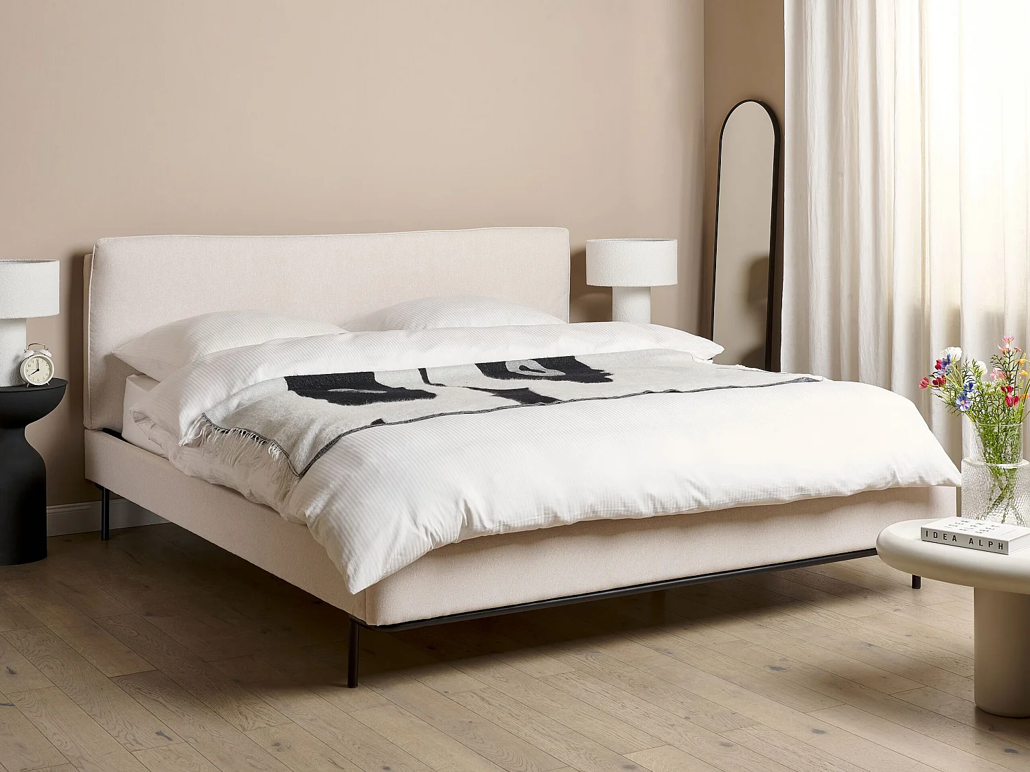 Lit avec sommier Tissu CORIO 180 x 200 cm Crème